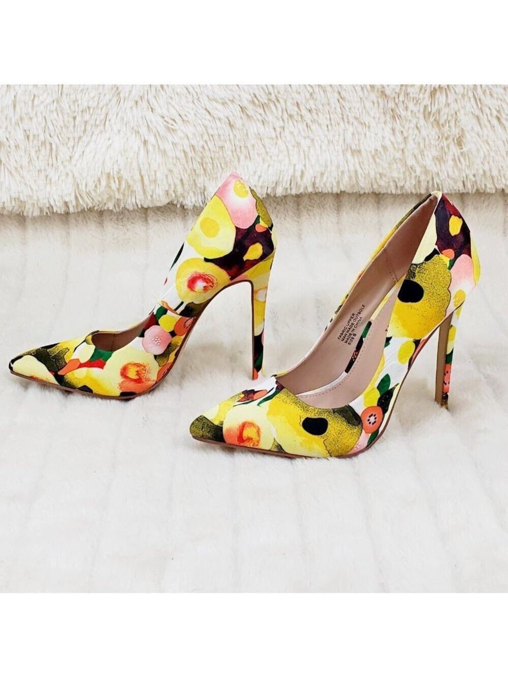 Ricky Yellow Orange Multi Floral Stiletto High Heel Pumps Slip On Shoes